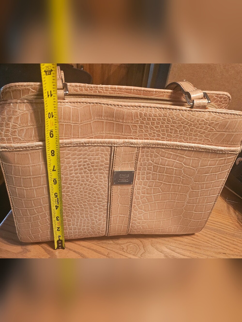 Liz Claiborne Beige Croc-Embossed Satchel with Metal Logo Plate Brand New!!